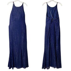 Hannah Lynn Navy Blue Silk Dress Beaded Sleeveless Gown Size Large Prom Elegant